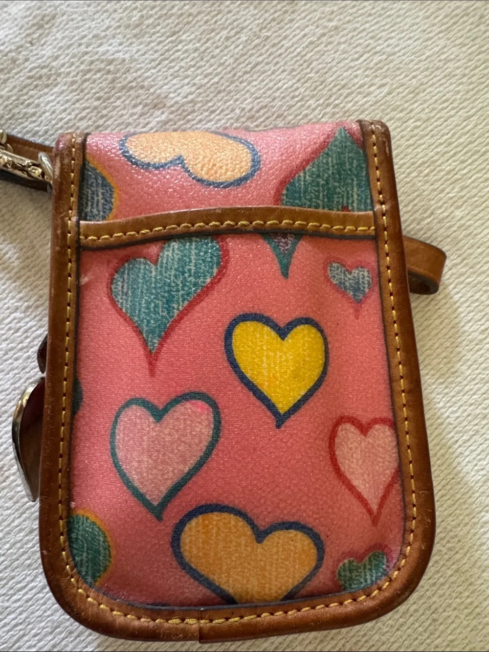 Pre- loved,Dooney & Bourke vintage snap wristlet/charm pouch in crayon hearts.